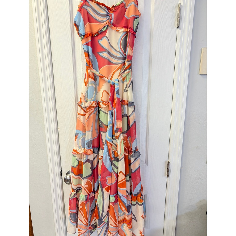 Alexis for Target Abstract Swirl Tiered Maxi Dress Orange Blue Multi XXS Retro